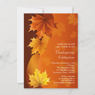 Swirling Autumn Leaves Thanksgiving Dinner Party Invitation