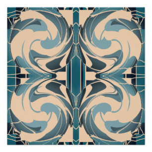 Swirling Beige with Seafoam Grey Teal Symmetrical  Poster