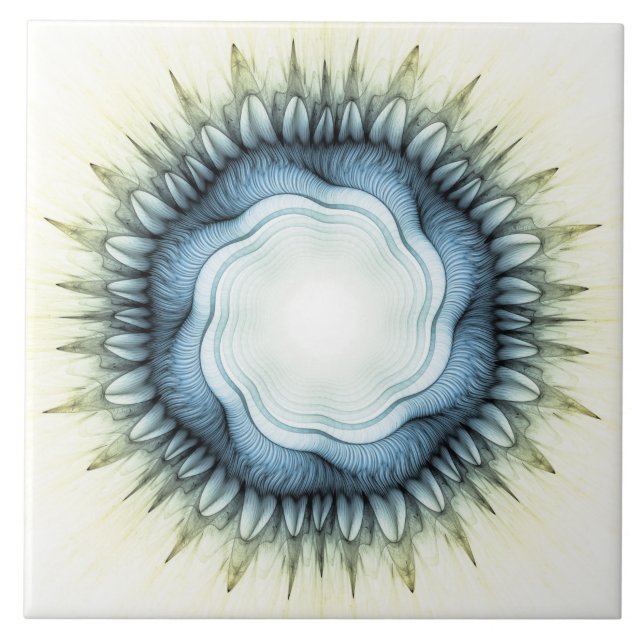 Swirling blue floral ornament ceramic tile (Front)