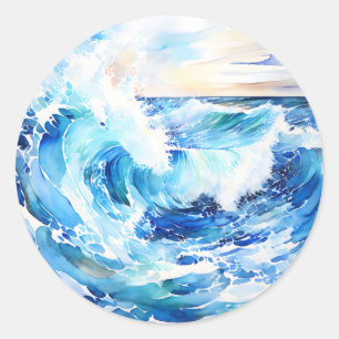 Swirling Blues and Whites Abstract Ocean Wave Classic Round Sticker