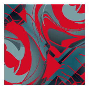 Swirling Bright Red with Seafoam Grey-green Shapes Poster