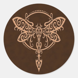 Swirling Brown Dragonfly Classic Round Sticker