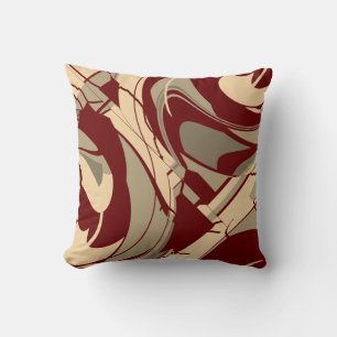 Swirling Burgundy Beige Taupe Floral Design Cushion