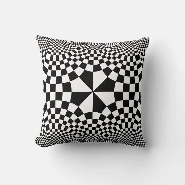 Swirling Checkers Optical Illusion Black & White Cushion (Front)