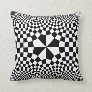 Swirling Checkers Optical Illusion Black & White Cushion