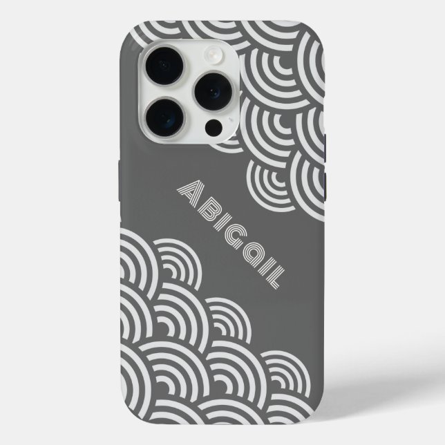 Swirling Circles and Name in White on Grey Case-Mate iPhone Case (Back)