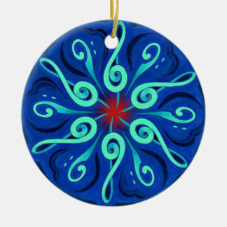 Swirling Clefs and Colourful Keyboard Circle Ceramic Ornament