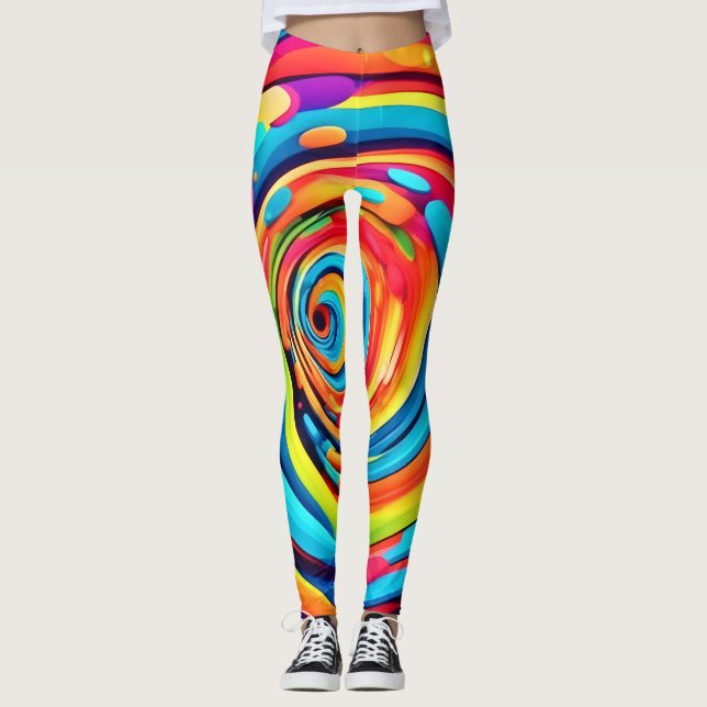 Swirling Colours in Psychedelic Tunnel Leggings (Front)