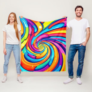 Swirling Colours, Psychedelic Spiral, Colourful Ch Fleece Blanket