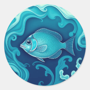 Swirling Coral Fish Art Classic Round Sticker