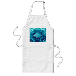 Swirling Coral Fish Art Long Apron