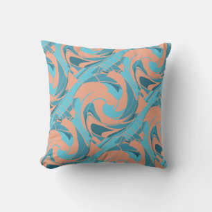Swirling Coral Turquoise Aqua Slanted Mosaics  Cushion
