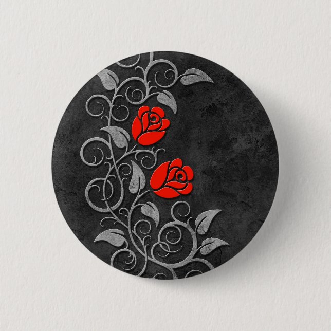 Swirling Dark Stone Red Roses 6 Cm Round Badge (Front)