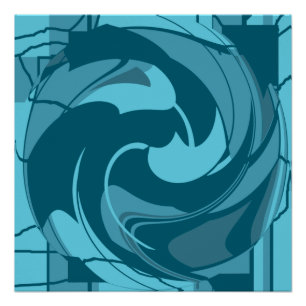 Swirling Dark Teal Aqua Turquoise Floral Shapes Poster