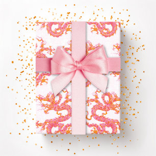 Swirling Dragon in Pink and Orange Wrapping Paper