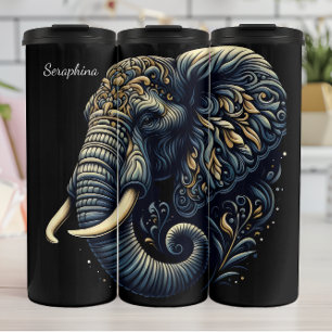 Swirling Elephant Profile: Gold Accents Thermal Tumbler