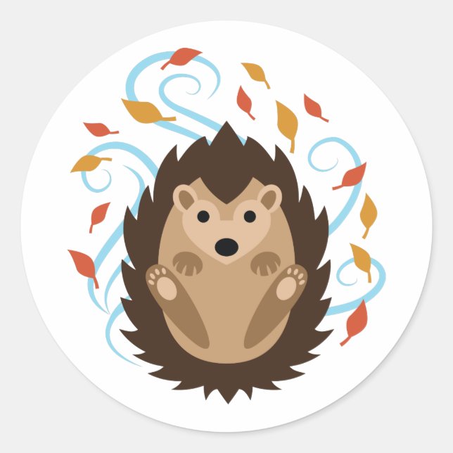 Swirling Fall Hedgehog Classic Round Sticker (Front)