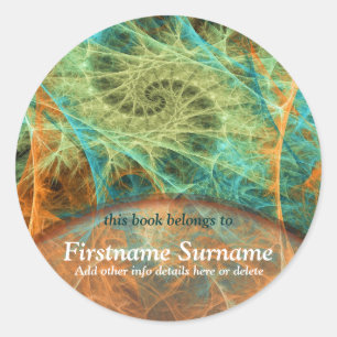 Swirling Fantasy Fractal Art Bookplate Sticker