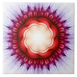 Swirling floral red ornament ceramic tile