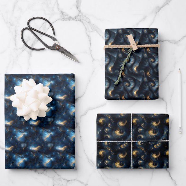 Swirling Galaxies Wrapping Paper Sheet (Front)