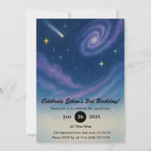 Swirling Galaxy and Shooting Star Night Birthday  Invitation