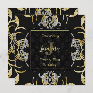 Swirling Gold and Silver Birthday Invitation