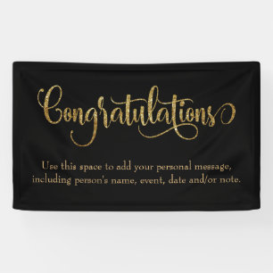 Swirling Gold Glitter Congratulations Black Banner