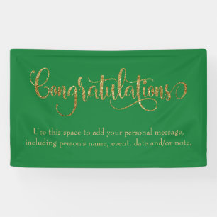 Swirling Gold Glitter Congratulations Bright Green Banner