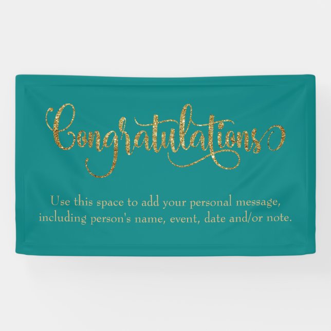Swirling Gold Glitter Congratulations Bright Teal Banner (Horizontal)