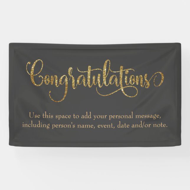 Swirling Gold Glitter Congratulations Dark Grey Banner (Horizontal)