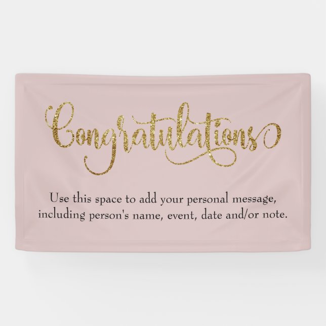 Swirling gold Glitter Congratulations Dusty Rose Banner (Horizontal)