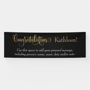 Swirling gold Glitter Congratulations on Black Banner