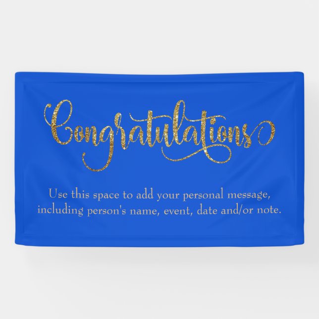 Swirling Gold Glitter Congratulations Royal Blue Banner (Horizontal)