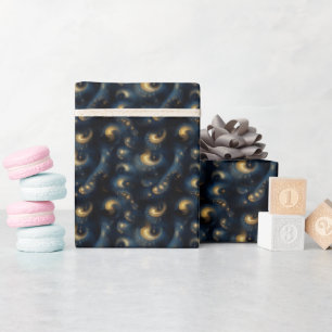Swirling Gold on Blue & Black Wrapping Paper