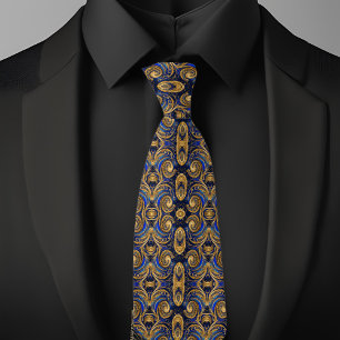 Swirling Gold On Saphire Pattern  Tie