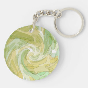 Swirling Green Yellow Abstract Art Key Ring
