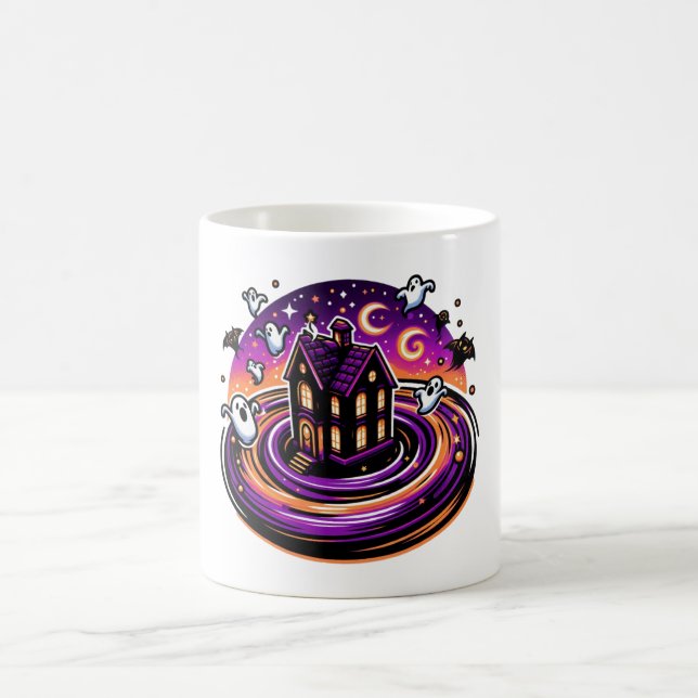 Swirling Haunted House Halloween Mug – Cute Ghosts (Center)