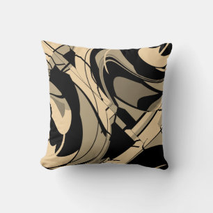 Swirling in Black Beige Tan Brown Shapes Motif Cushion
