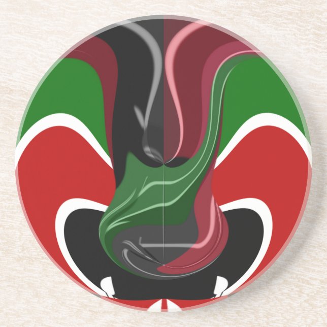 Swirling Kenyan Flag: A Modern Motif Art Coaster (Front)