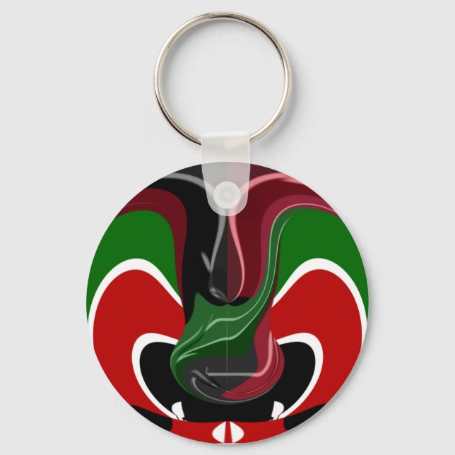 Swirling Kenyan Flag: A Modern Motif Art Key Ring (Front)