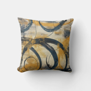 Swirling Lines & Colour Splashes: Mustard, Slate B Cushion