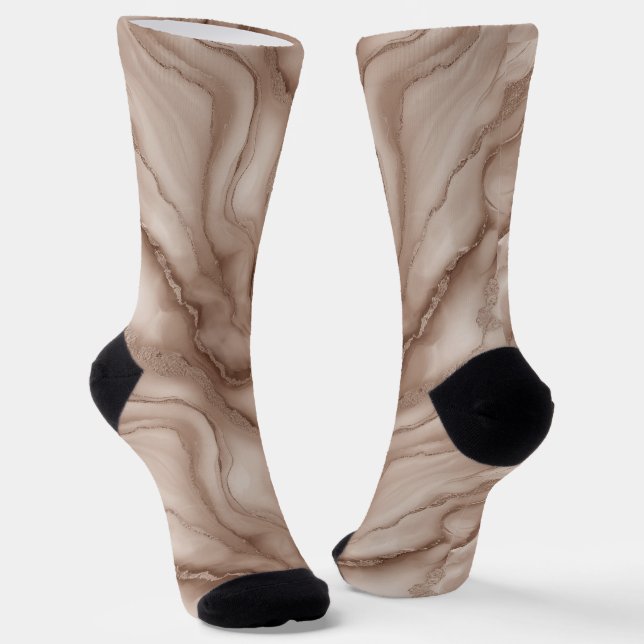 Swirling Marble-Like Textures in Earth Tones   Socks (Angled)