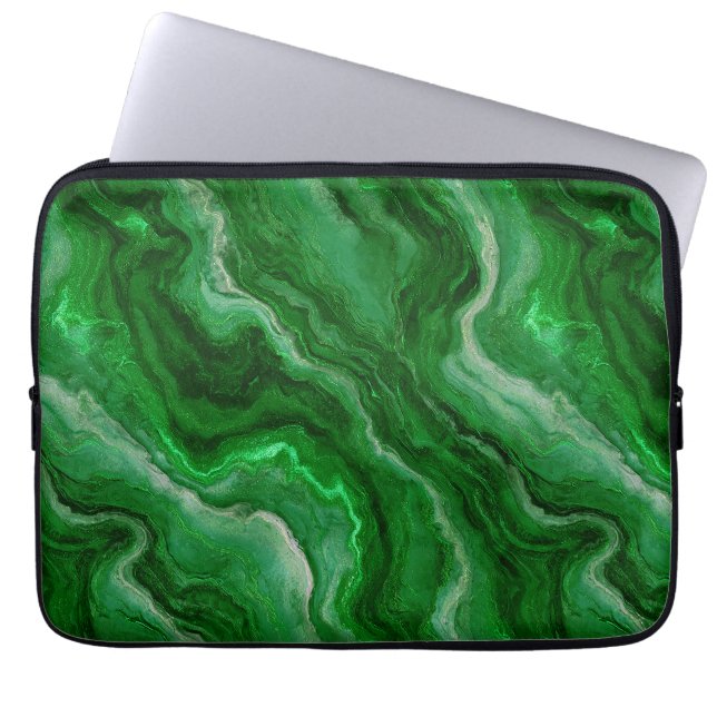 Swirling Marble Pattern in Emerald Green Laptop Sleeve (Front)