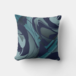 Swirling Navy with Light & Dark Teal Grey Shapes Cushion