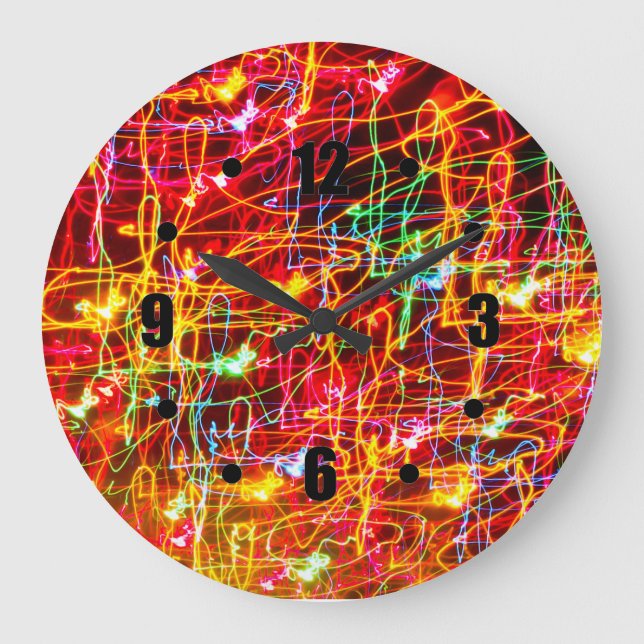 Swirling Neon Lights Glowing Wall Clocks (Front)