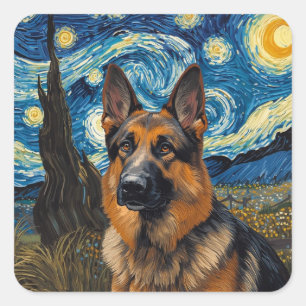 Swirling Night Sky Painting German Shepherd Square Sticker