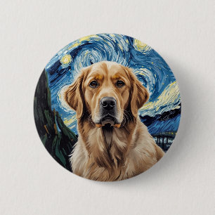 Swirling Night Sky Painting Golden Retriever 6 Cm Round Badge