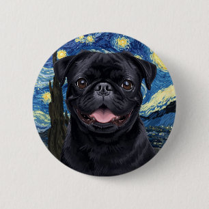 Swirling Night Sky Painting–Inspired Pug Art 6 Cm Round Badge