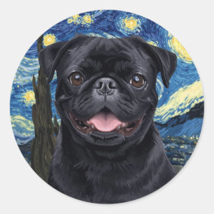 Swirling Night Sky Painting–Inspired Pug Art Classic Round Sticker