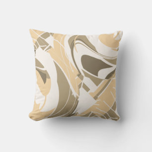 Swirling Off-white Tan Taupe Brown Shapes Diagonal Cushion